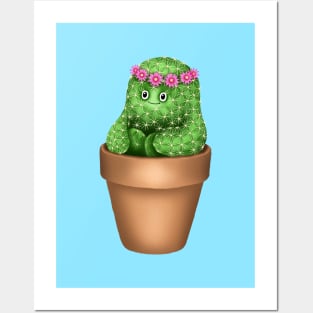 Cute Cactus (Blue Background) Posters and Art